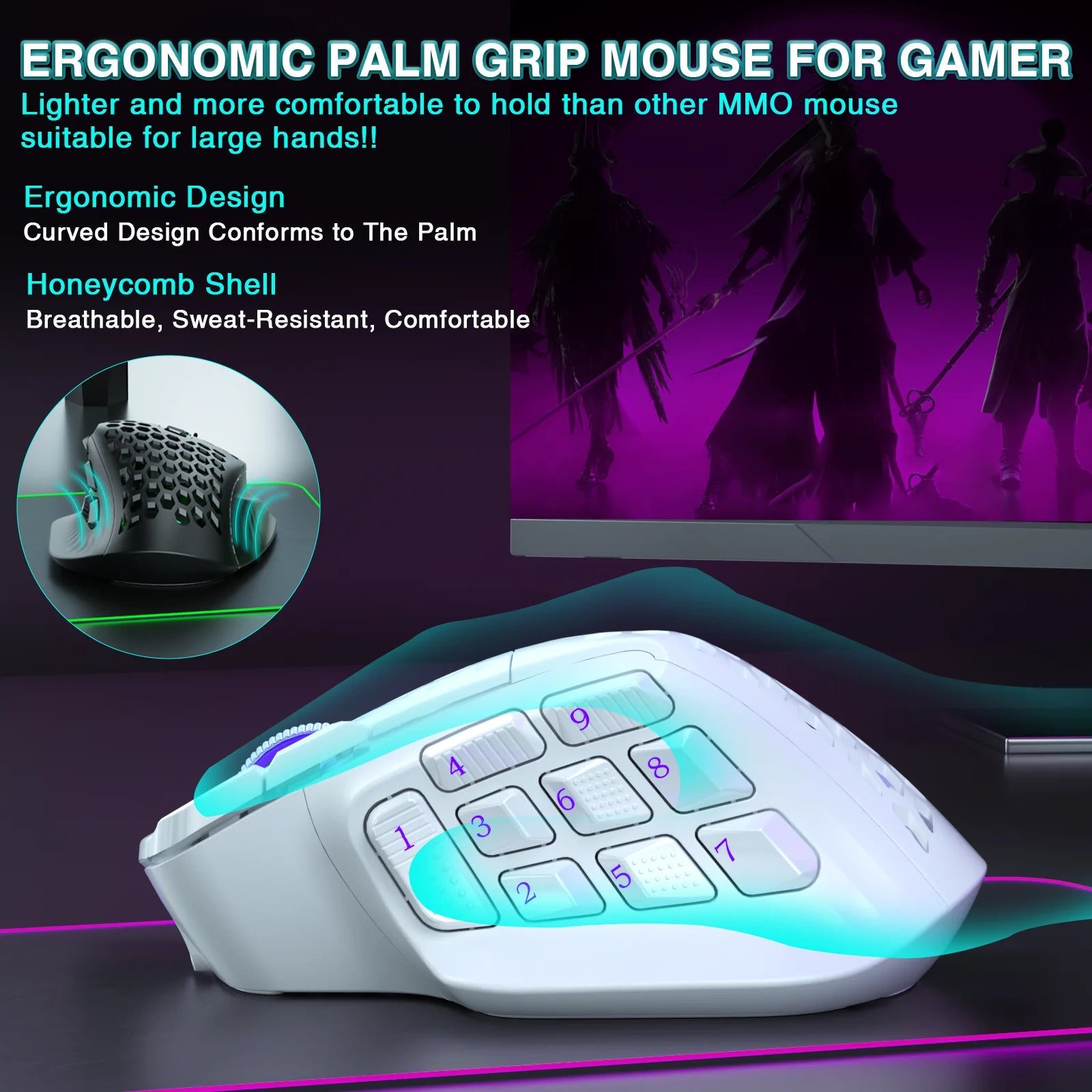 SOLAKAKA SM809 Pro Wireless MMO Gaming Mouse PAW3311 16 Side Buttons 24000 DPI RGB Honeycomb Programmable Macro Wireless mouse HHFMpro