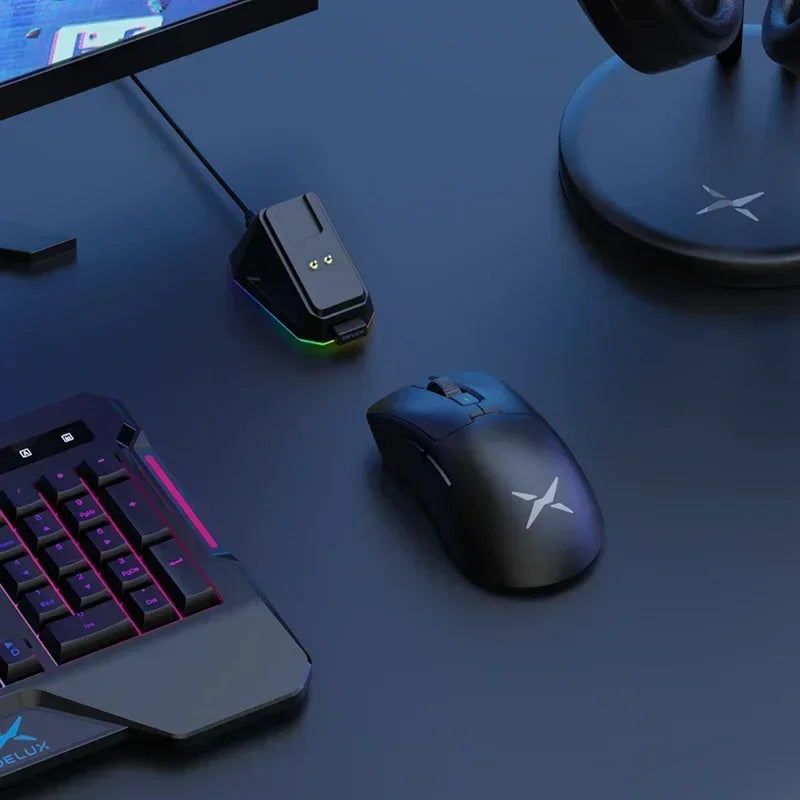 Delux M900PRO Wireless Gaming Mouse Ergonomic 8K Polling Rate PAW3395 63g Magnetic RGB Charging Dock for Right Big Hand PC Gamer HHFMpro