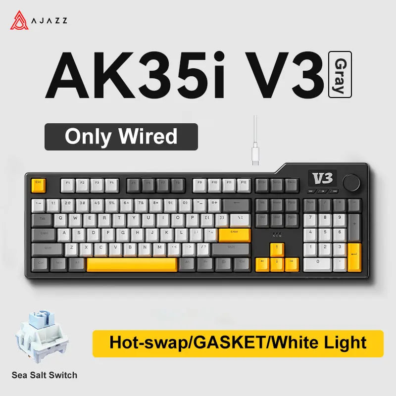 NEW Ajazz AK35I V3 MAX Tri-mode Wired Bluetooth Wireless Gaming Keyboard Gasket Full Key Hot Swap 104 Keys Customized Keyboard HHFMpro