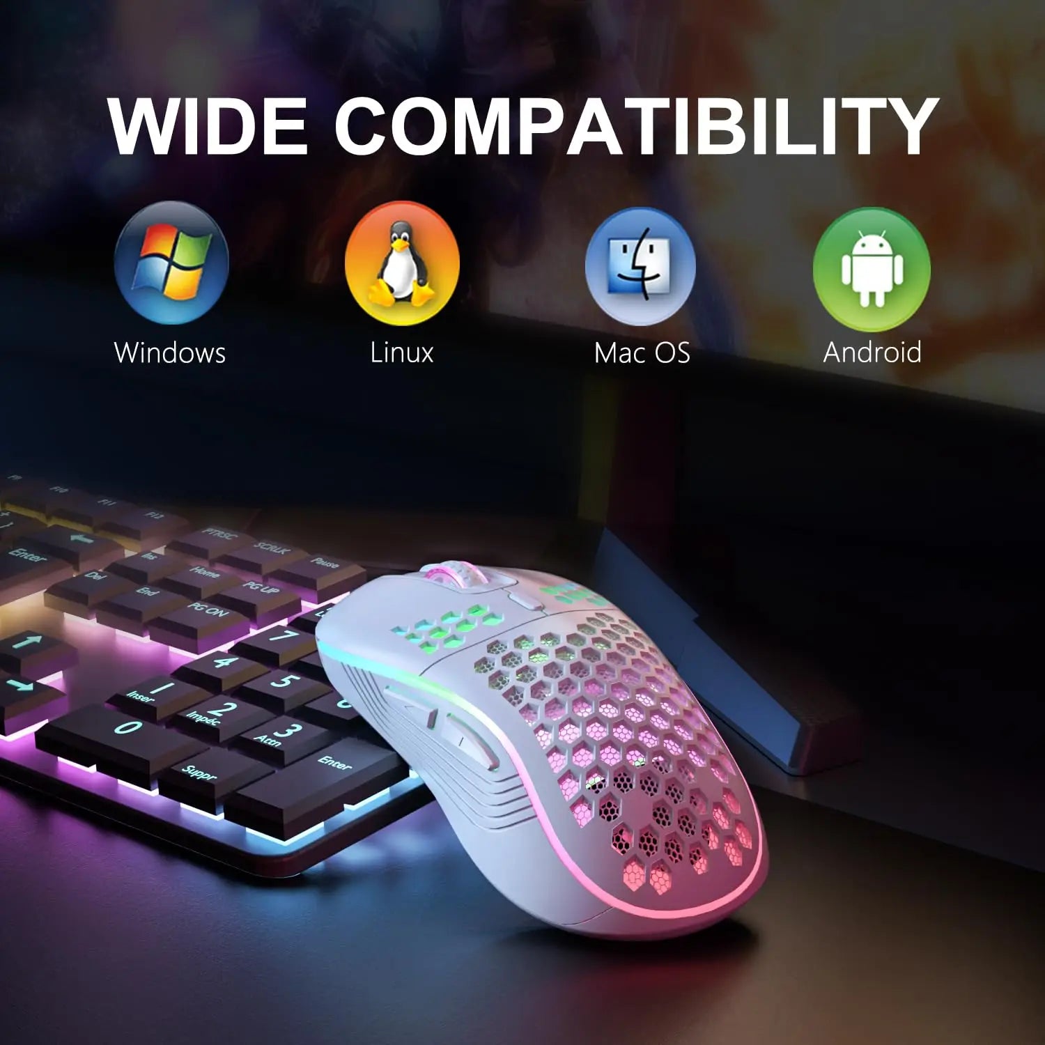 2.4G Wireless RGB Lighting Charging Mouse with Adjustable DPI Ergonomic Honeycomb Design Gaming Mouse for Desktop Laptop HHFMpro