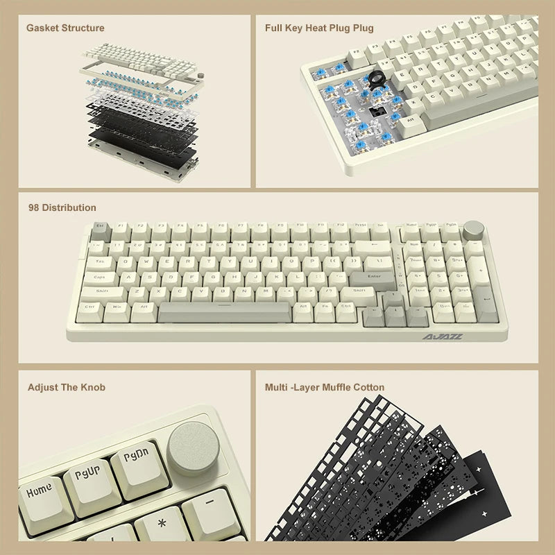 Ajazz AK992 Wired Mechanical Keyboard 98-Key Full Layout  Hot-Swap USB Gaming keyboard Multimedia Key Knob for Desktop PC Laptop HHFMpro