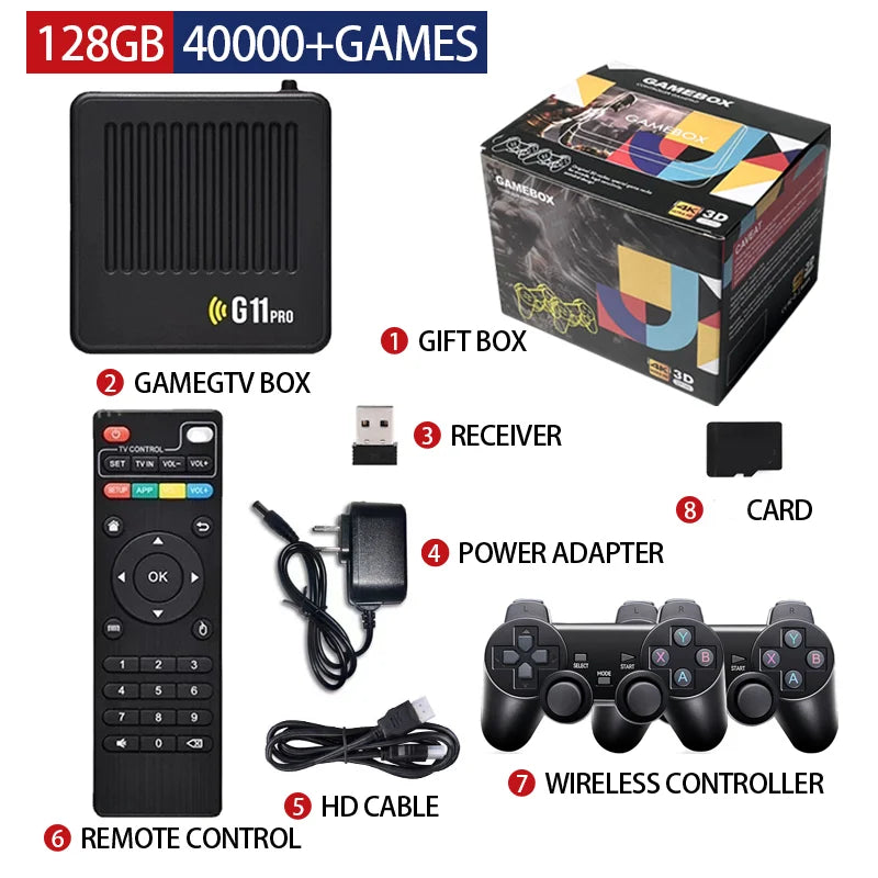 G11 Pro Game Box 4K HD TV Game Stick Video Game Console 128G Built in 40000 Retro Games Portable Game Player Wireless Gamepad HHFMpro
