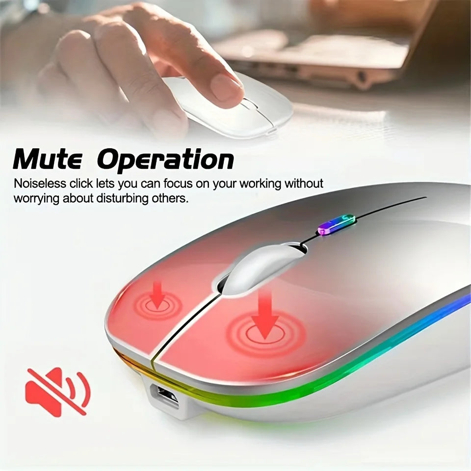 Wireless Mouse Bluetooth and 2.4GHz Dual Modes Rechargeable RGB Ergonomic Silent Click for PC iPad Laptop Cell Phone TV HHFMpro