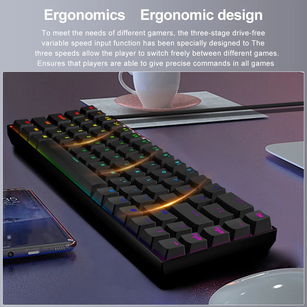 E-YOOSO Z686 RGB USB 60% Mini slim Mechanical Gaming Wired Keyboard Red Switch 68 Keys Gamer for Compute PC Laptop HHFMpro