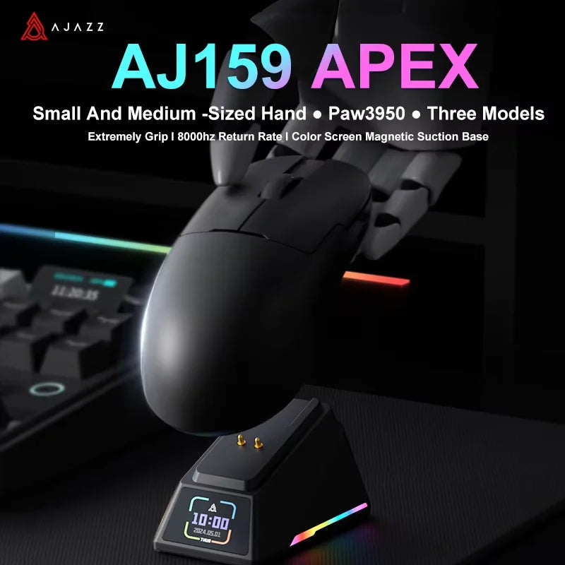 AJAZZ AJ159 APEX/AJ159PRO Wireless Gamer Mouse with RGB Magnetic Charging Base Lightweight  AJ159P Gaming Mouse for PC Laptop HHFMpro