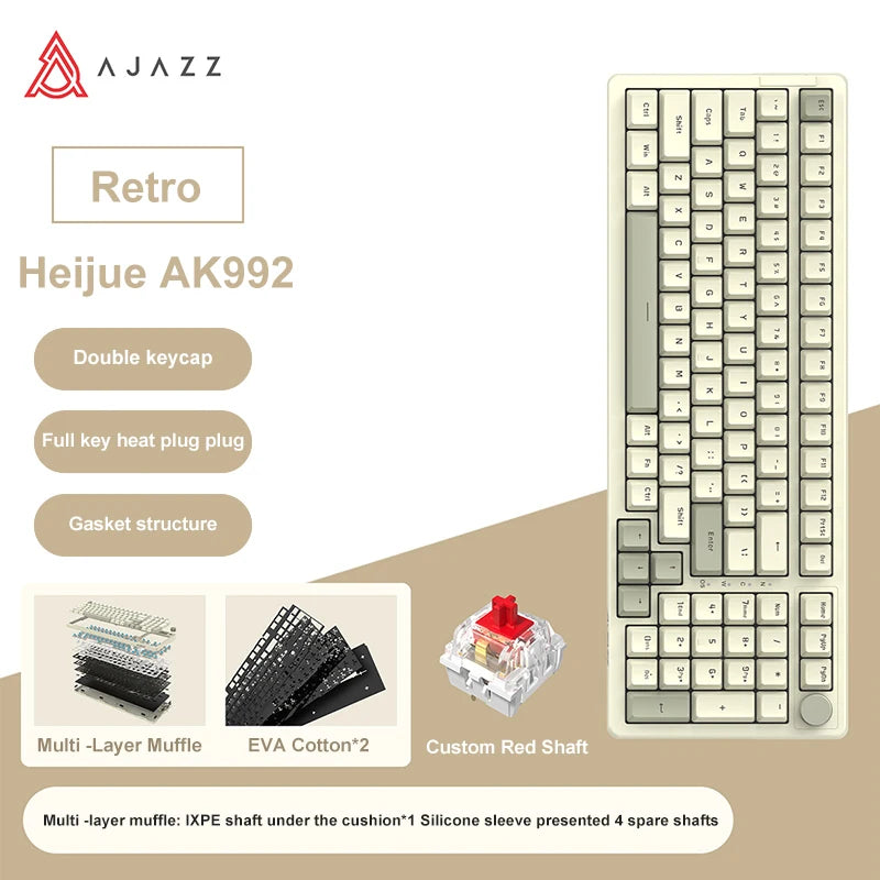 Ajazz AK992 Wired Mechanical Keyboard 98-Key Full Layout  Hot-Swap USB Gaming keyboard Multimedia Key Knob for Desktop PC Laptop HHFMpro