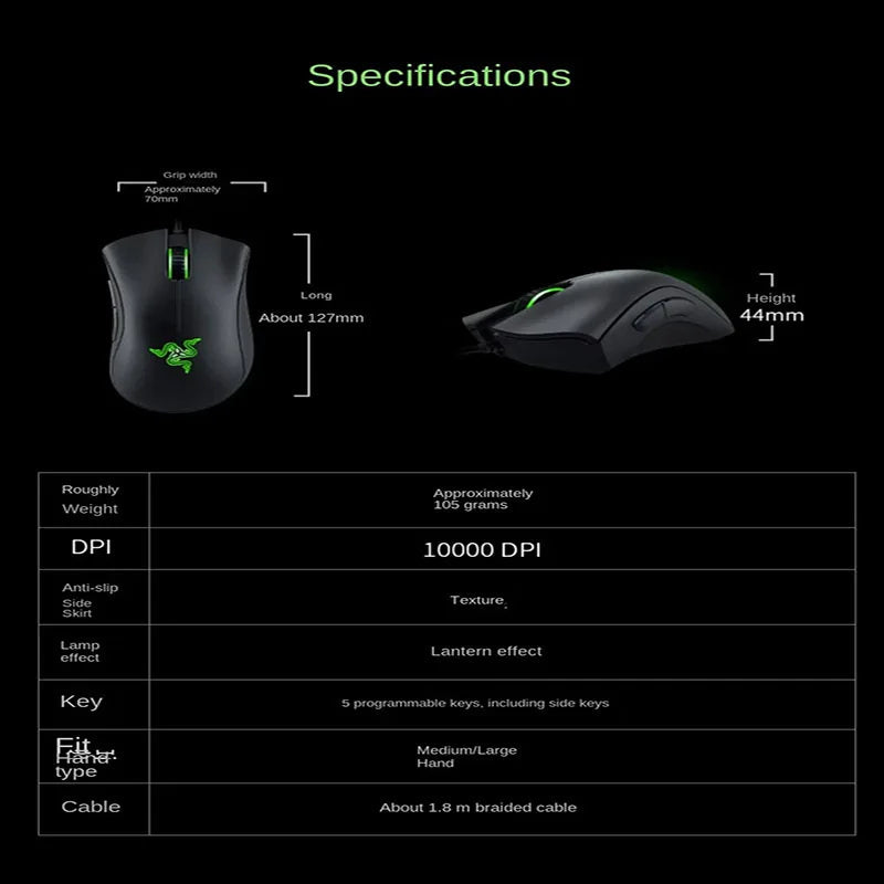 Razer DeathAdder Essential Wired Gaming Mouse Mice 6400DPI Optical Sensor 5 Independently Buttons For Laptop PC Gamer HHFMpro