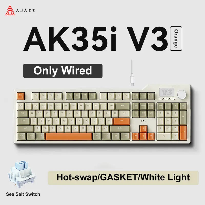 NEW Ajazz AK35I V3 MAX Tri-mode Wired Bluetooth Wireless Gaming Keyboard Gasket Full Key Hot Swap 104 Keys Customized Keyboard HHFMpro