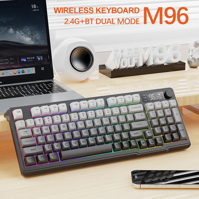 M96 Bluetooth Keyboard Wireless FREEWOLF Screen Gaming Keyboard,Electronic Screen, Multi-Device Connection,Ergonomics Gaming HHFMpro