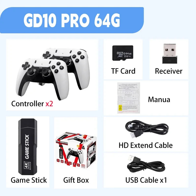 GD10 PRO Video Game Console 4K HD 2.4G Double Wireless Controller TV Game Stick 256GB 40000 Games Retro Games Boy Christmas Gift HHFMpro