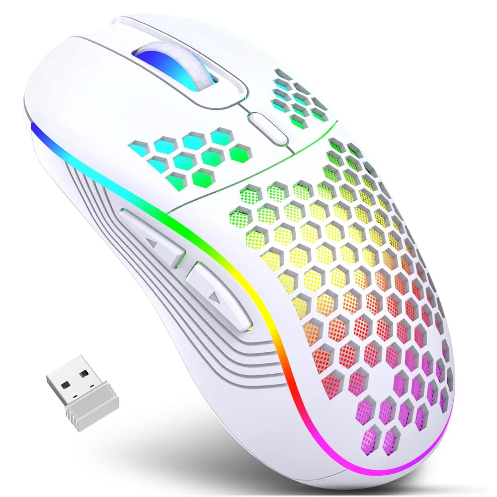 2.4G Wireless RGB Lighting Charging Mouse with Adjustable DPI Ergonomic Honeycomb Design Gaming Mouse for Desktop Laptop HHFMpro
