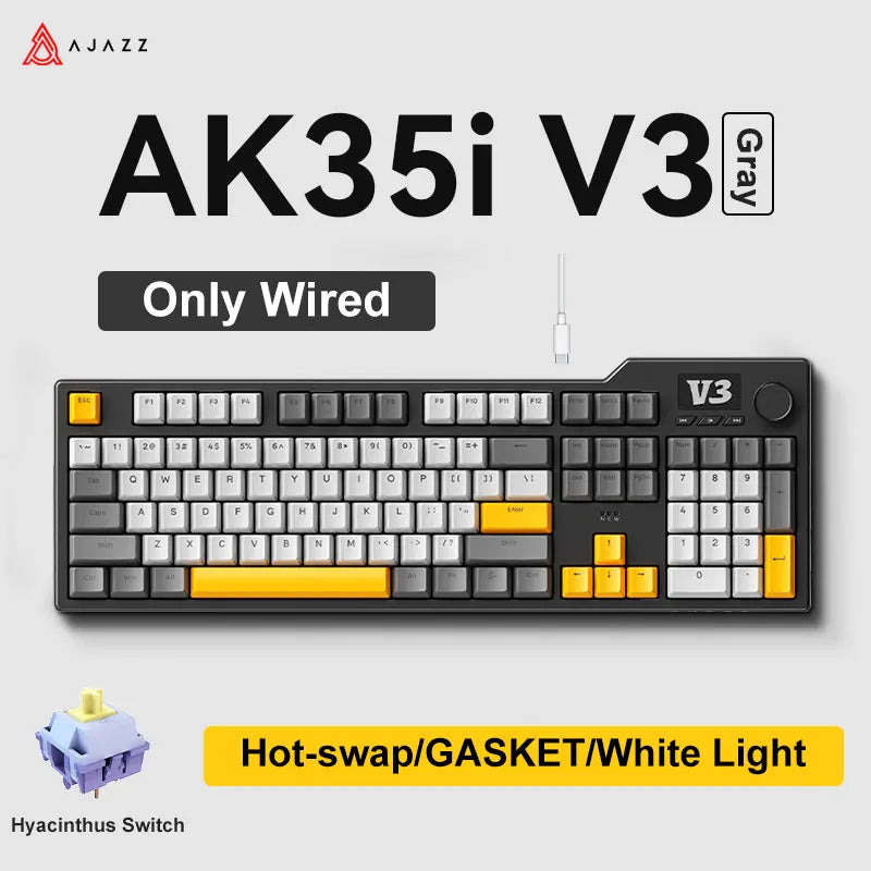 NEW Ajazz AK35I V3 MAX Tri-mode Wired Bluetooth Wireless Gaming Keyboard Gasket Full Key Hot Swap 104 Keys Customized Keyboard HHFMpro