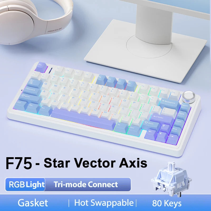 AULA F75 2.4G Wireless/Bluetooth/Wired Gaming Mechanical Keyboard RGB Customized 75% Layout OEM Profile Gasket Structure HHFMpro