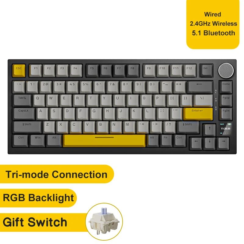 Ajazz AK820/AK820Pro Gaming Mechanical Keyboard Bluetooth 5.1/Wireless/C-Wired Customized Keyboard with Knob Hot Swapping Gasket HHFMpro