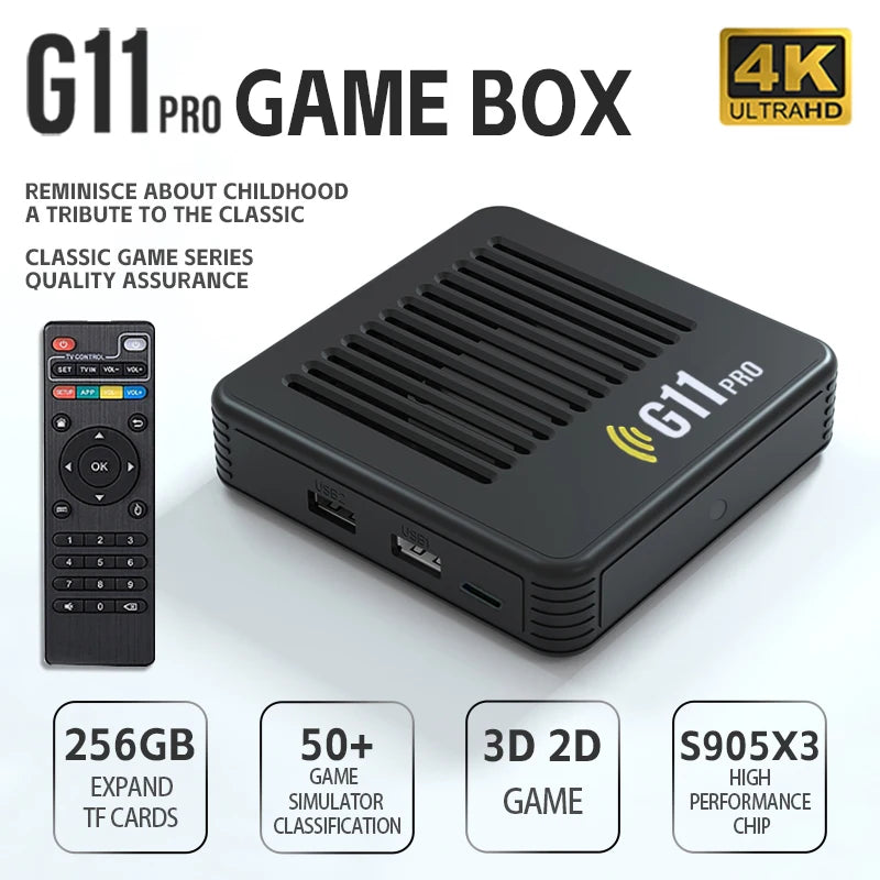 G11 Pro Game Box 4K HD TV Game Stick Video Game Console 128G Built in 40000 Retro Games Portable Game Player Wireless Gamepad HHFMpro