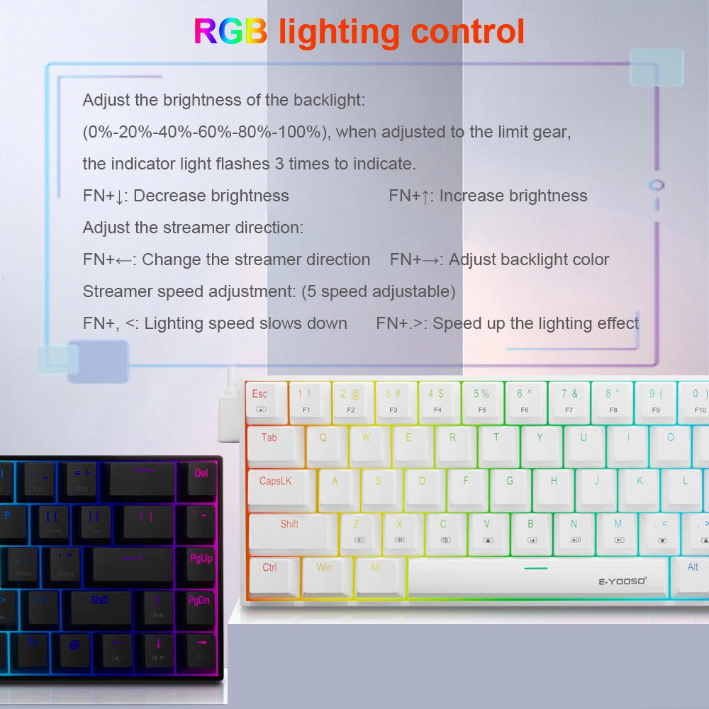 E-YOOSO Z686 RGB USB 60% Mini slim Mechanical Gaming Wired Keyboard Red Switch 68 Keys Gamer for Compute PC Laptop HHFMpro