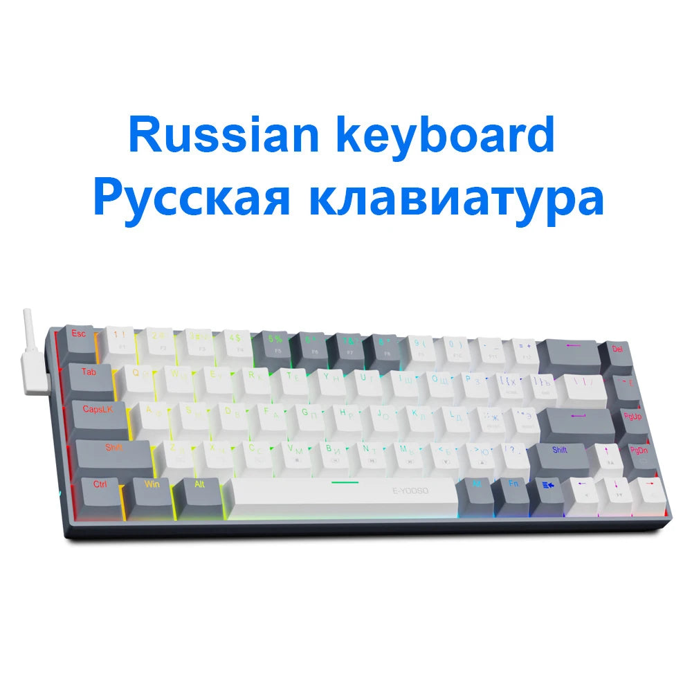 E-YOOSO Z686 RGB USB 60% Mini slim Mechanical Gaming Wired Keyboard Red Switch 68 Keys Gamer for Compute PC Laptop HHFMpro