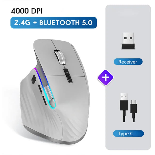 2.4G Wireless Mouse Bluetooth RGB Rechargeable Ergonomic Design Computer Mice For Computer Gaming Office HHFMpro