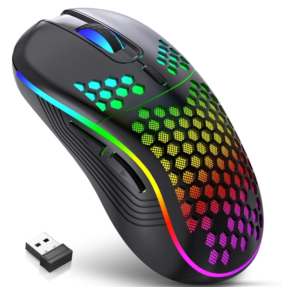 2.4G Wireless RGB Lighting Charging Mouse with Adjustable DPI Ergonomic Honeycomb Design Gaming Mouse for Desktop Laptop HHFMpro