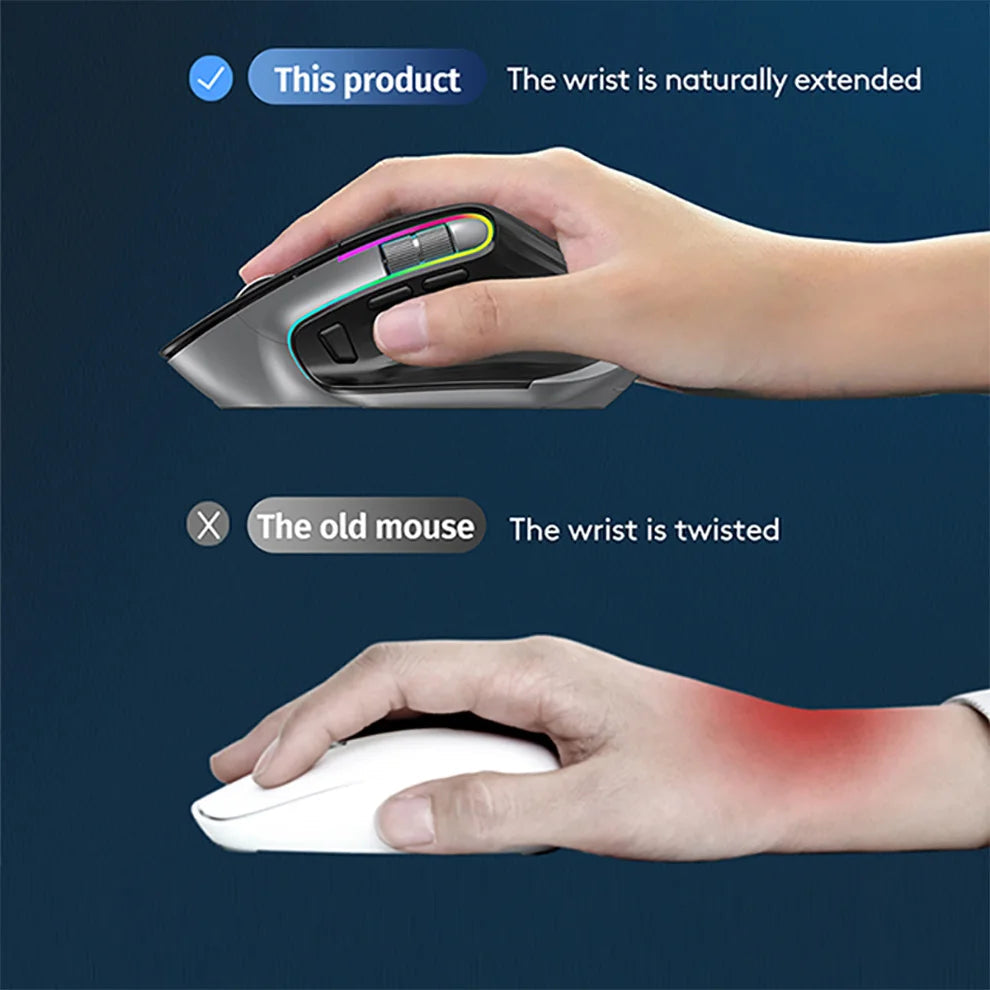 2.4G Wireless Mouse Bluetooth RGB Rechargeable Ergonomic Design Computer Mice For Computer Gaming Office HHFMpro