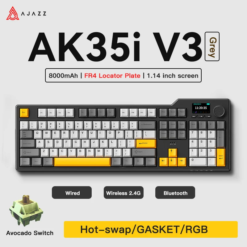 NEW Ajazz AK35I V3 MAX Tri-mode Wired Bluetooth Wireless Gaming Keyboard Gasket Full Key Hot Swap 104 Keys Customized Keyboard HHFMpro