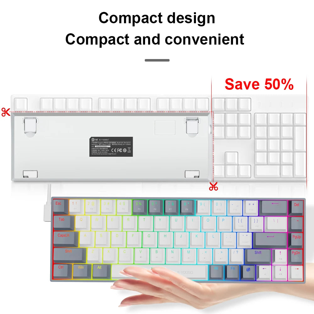 E-YOOSO Z686 RGB USB 60% Mini slim Mechanical Gaming Wired Keyboard Red Switch 68 Keys Gamer for Compute PC Laptop HHFMpro
