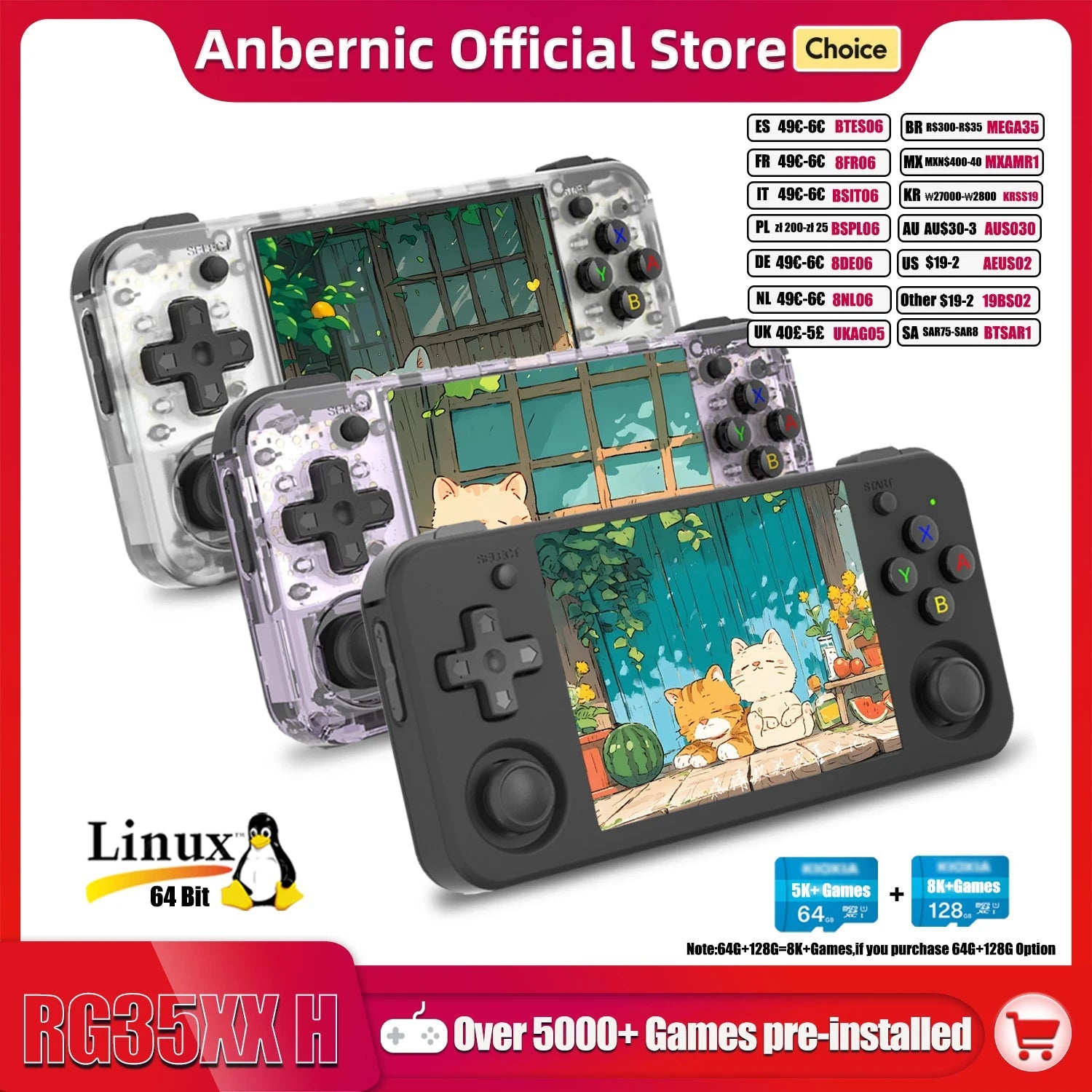 ANBERNIC RG35XX H Hand-held Consoles For Playing Video Games 3.5-inch IPS 640*480 Screen Retro Game Player 3300 mAh 5000+ Games HHFMpro