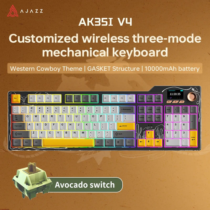 NEW Ajazz AK35I V3 MAX Tri-mode Wired Bluetooth Wireless Gaming Keyboard Gasket Full Key Hot Swap 104 Keys Customized Keyboard HHFMpro