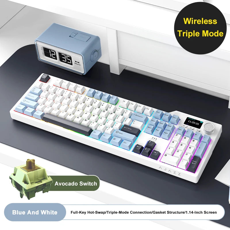 NEW Ajazz AK35I V3 MAX Tri-mode Wired Bluetooth Wireless Gaming Keyboard Gasket Full Key Hot Swap 104 Keys Customized Keyboard HHFMpro