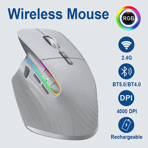 2.4G Wireless Mouse Bluetooth RGB Rechargeable Ergonomic Design Computer Mice For Computer Gaming Office HHFMpro