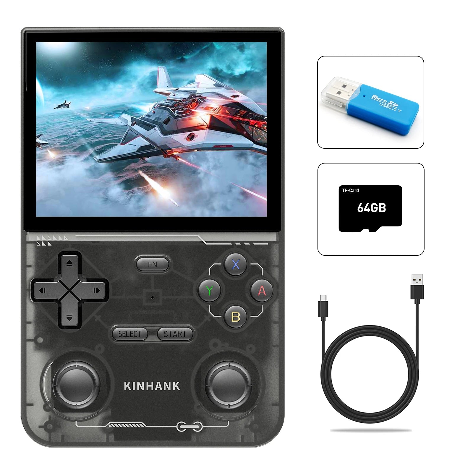 KINHANK Open Source K36 Retro Handheld Video Game Console 16000 Games Emulator for PS1/PSP/DC/N64/SS 500nit 3.5 Inch IPS Screen HHFMpro