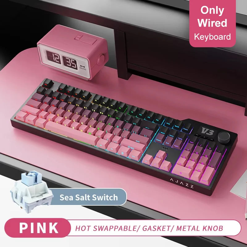 NEW Ajazz AK35I V3 MAX Tri-mode Wired Bluetooth Wireless Gaming Keyboard Gasket Full Key Hot Swap 104 Keys Customized Keyboard HHFMpro