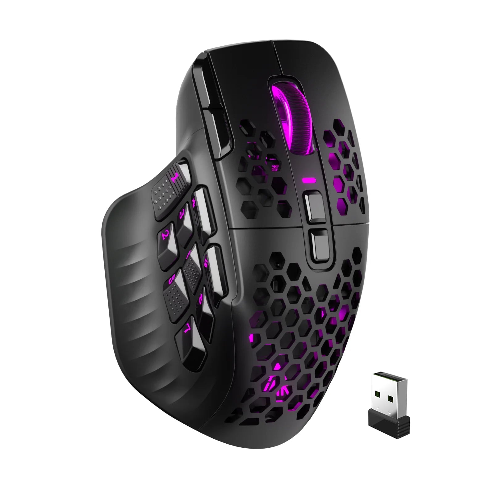 SOLAKAKA SM809 Pro Wireless MMO Gaming Mouse PAW3311 16 Side Buttons 24000 DPI RGB Honeycomb Programmable Macro Wireless mouse HHFMpro