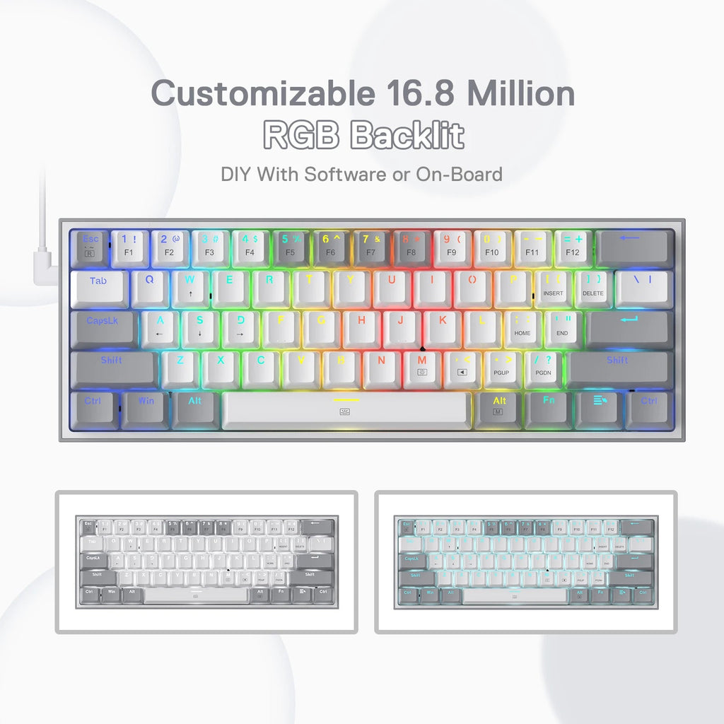 Redragon K617 Fizz 60% Wired RGB Gaming Keyboard, 61 Keys Hot-Swap Compact Mechanical Keyboard Red Switch HHFMpro