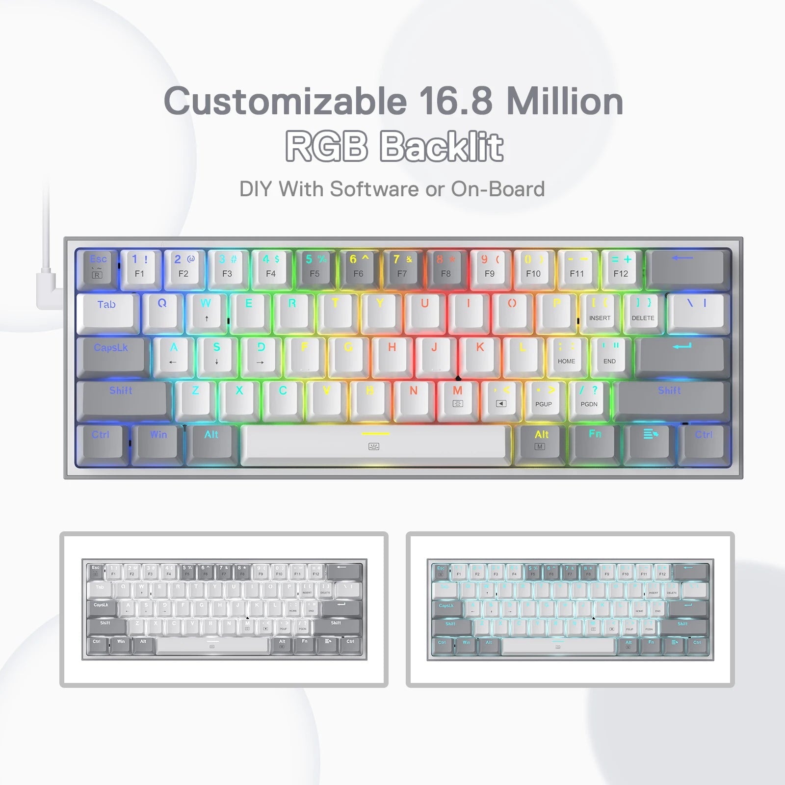 Redragon K617 Fizz 60% Wired RGB Gaming Keyboard, 61 Keys Hot-Swap Compact Mechanical Keyboard Red Switch HHFMpro