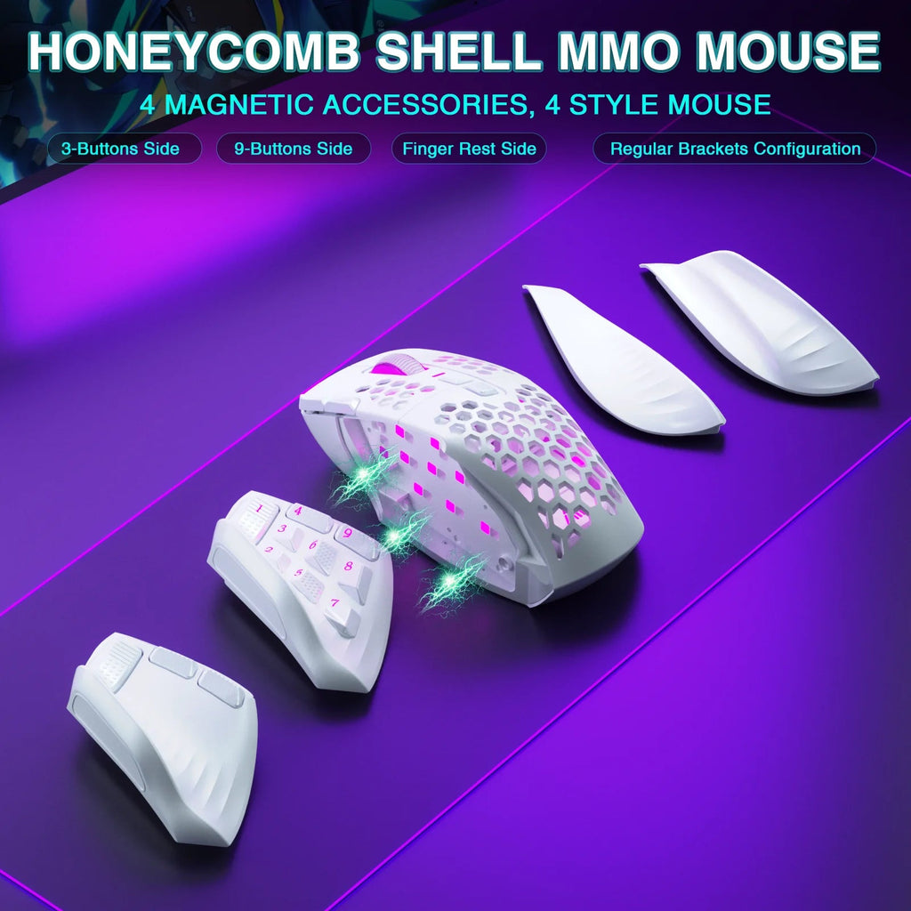 SOLAKAKA SM809 Pro Wireless MMO Gaming Mouse PAW3311 16 Side Buttons 24000 DPI RGB Honeycomb Programmable Macro Wireless mouse HHFMpro