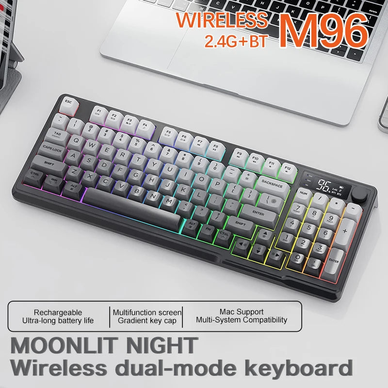 M96 Bluetooth Keyboard Wireless FREEWOLF Screen Gaming Keyboard,Electronic Screen, Multi-Device Connection,Ergonomics Gaming HHFMpro