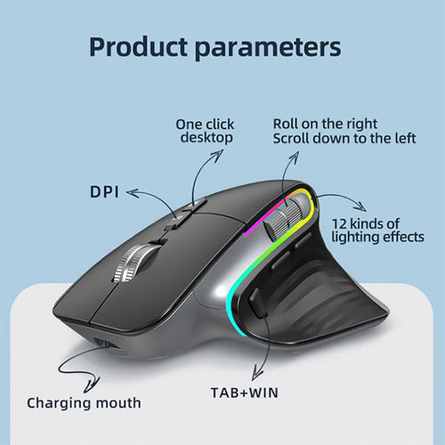 2.4G Wireless Mouse Bluetooth RGB Rechargeable Ergonomic Design Computer Mice For Computer Gaming Office HHFMpro