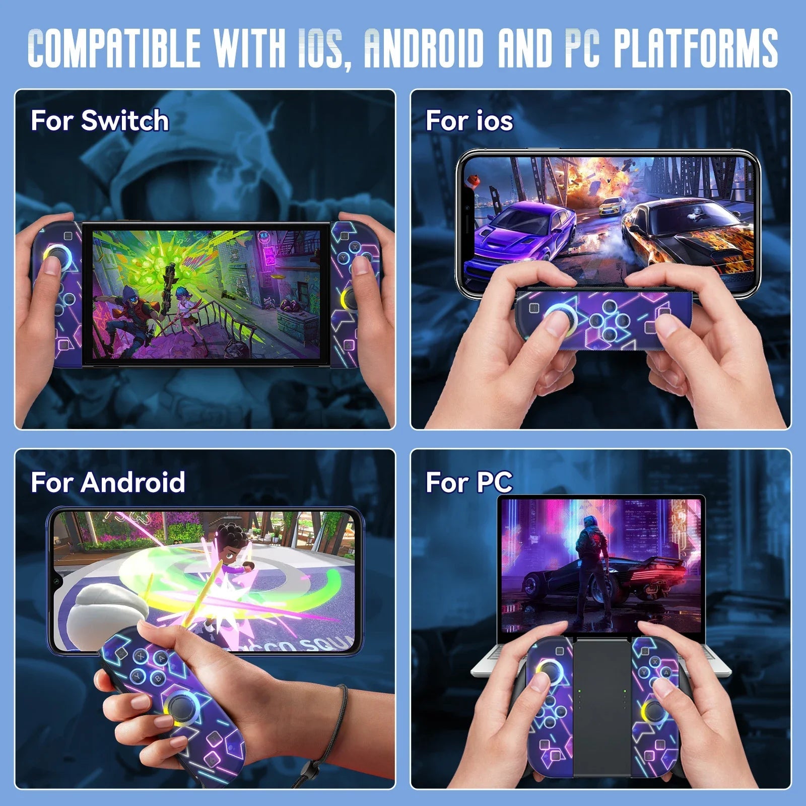 Gamepad For Nintendo Switch/OLED/Lite - RGB LED (L/R) Joypad , Turbo Dual Vibration Wireless Controller For NS Joycon HHFMpro