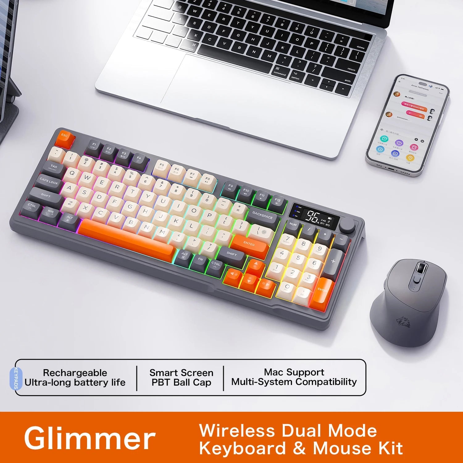 M96 Bluetooth Keyboard Wireless FREEWOLF Screen Gaming Keyboard,Electronic Screen, Multi-Device Connection,Ergonomics Gaming HHFMpro