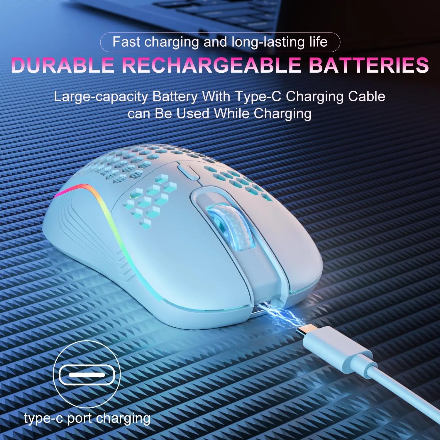 2.4G Wireless RGB Lighting Charging Mouse with Adjustable DPI Ergonomic Honeycomb Design Gaming Mouse for Desktop Laptop HHFMpro