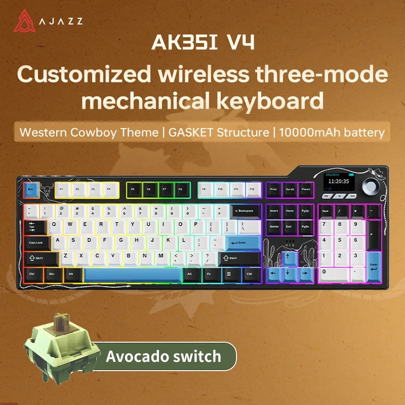 NEW Ajazz AK35I V3 MAX Tri-mode Wired Bluetooth Wireless Gaming Keyboard Gasket Full Key Hot Swap 104 Keys Customized Keyboard HHFMpro