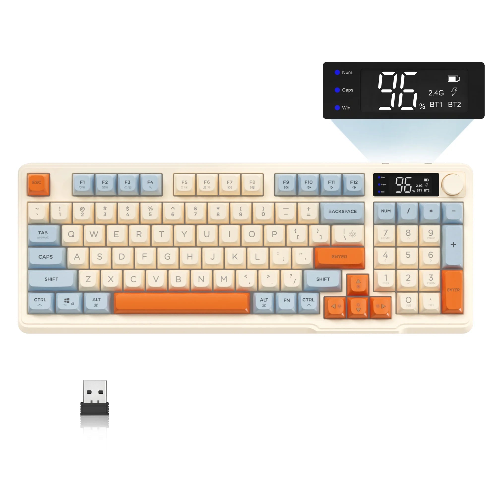 ZIYOU LANG Wireless Gaming Keyboard with Display Screen & Knob, Bluetooth/2.4GHz Quiet Membrane Keyboard, 3000mAh Rechargeable HHFMpro