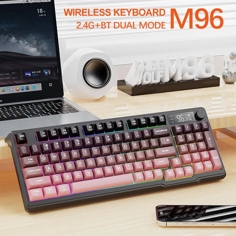 M96 Bluetooth Keyboard Wireless FREEWOLF Screen Gaming Keyboard,Electronic Screen, Multi-Device Connection,Ergonomics Gaming HHFMpro