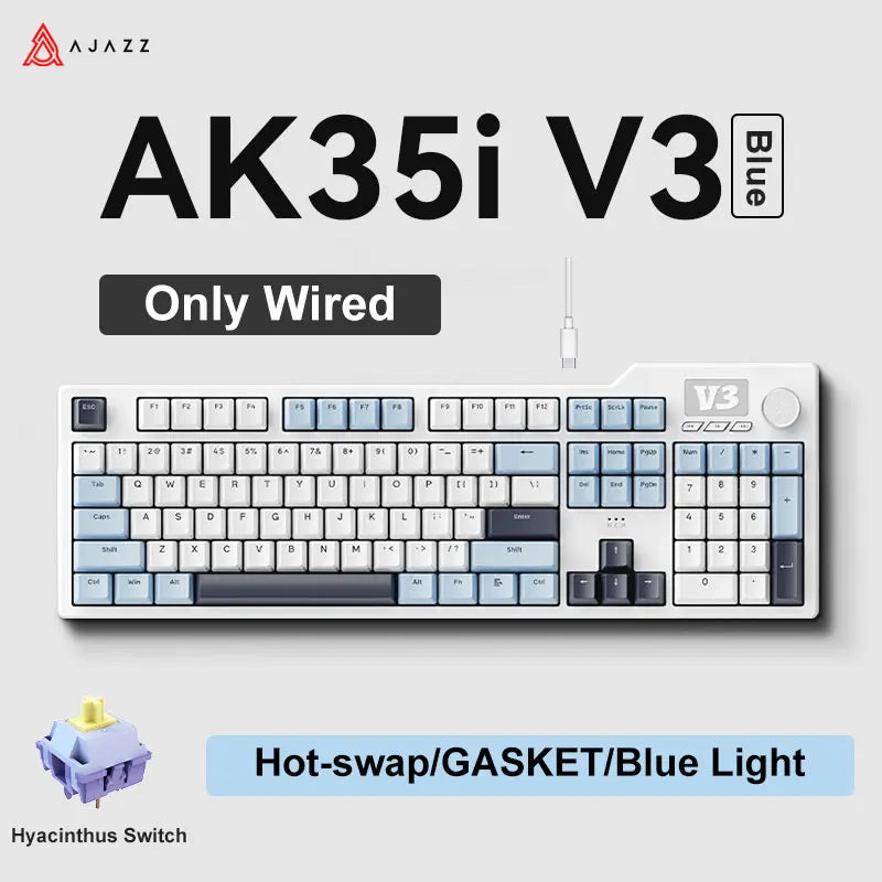 NEW Ajazz AK35I V3 MAX Tri-mode Wired Bluetooth Wireless Gaming Keyboard Gasket Full Key Hot Swap 104 Keys Customized Keyboard HHFMpro