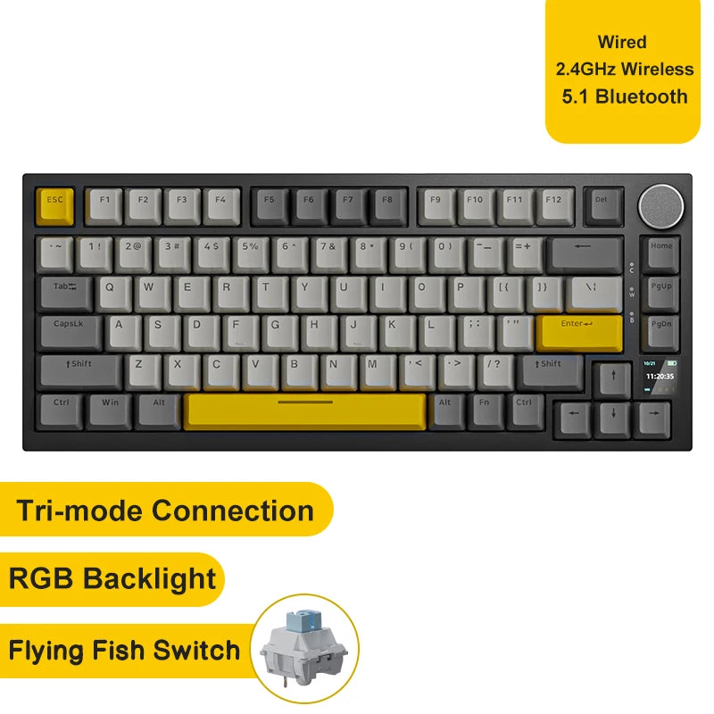 Ajazz AK820/AK820Pro Gaming Mechanical Keyboard Bluetooth 5.1/Wireless/C-Wired Customized Keyboard with Knob Hot Swapping Gasket HHFMpro