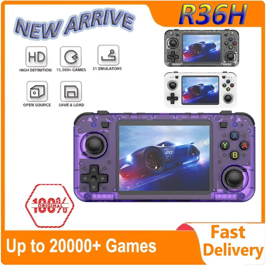 New R36H Retro Handheld Console Open-Source Linux System Classic Game Consoles 3.5 inch IPS Screen 64G Portable Video Player HHFMpro