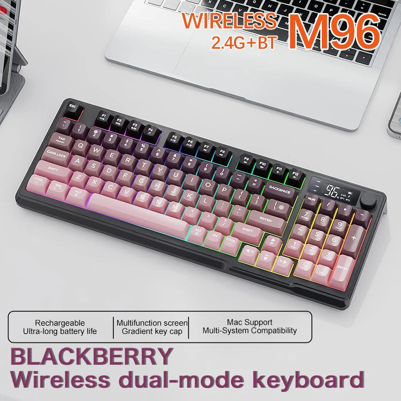 M96 Bluetooth Keyboard Wireless FREEWOLF Screen Gaming Keyboard,Electronic Screen, Multi-Device Connection,Ergonomics Gaming HHFMpro