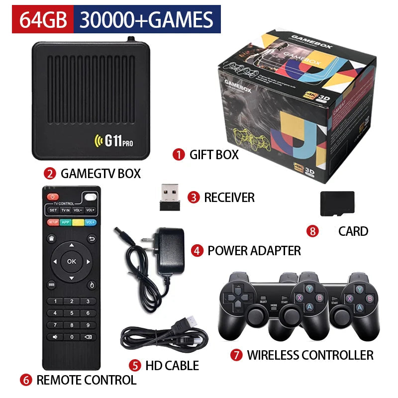 G11 Pro Game Box 4K HD TV Game Stick Video Game Console 128G Built in 40000 Retro Games Portable Game Player Wireless Gamepad HHFMpro