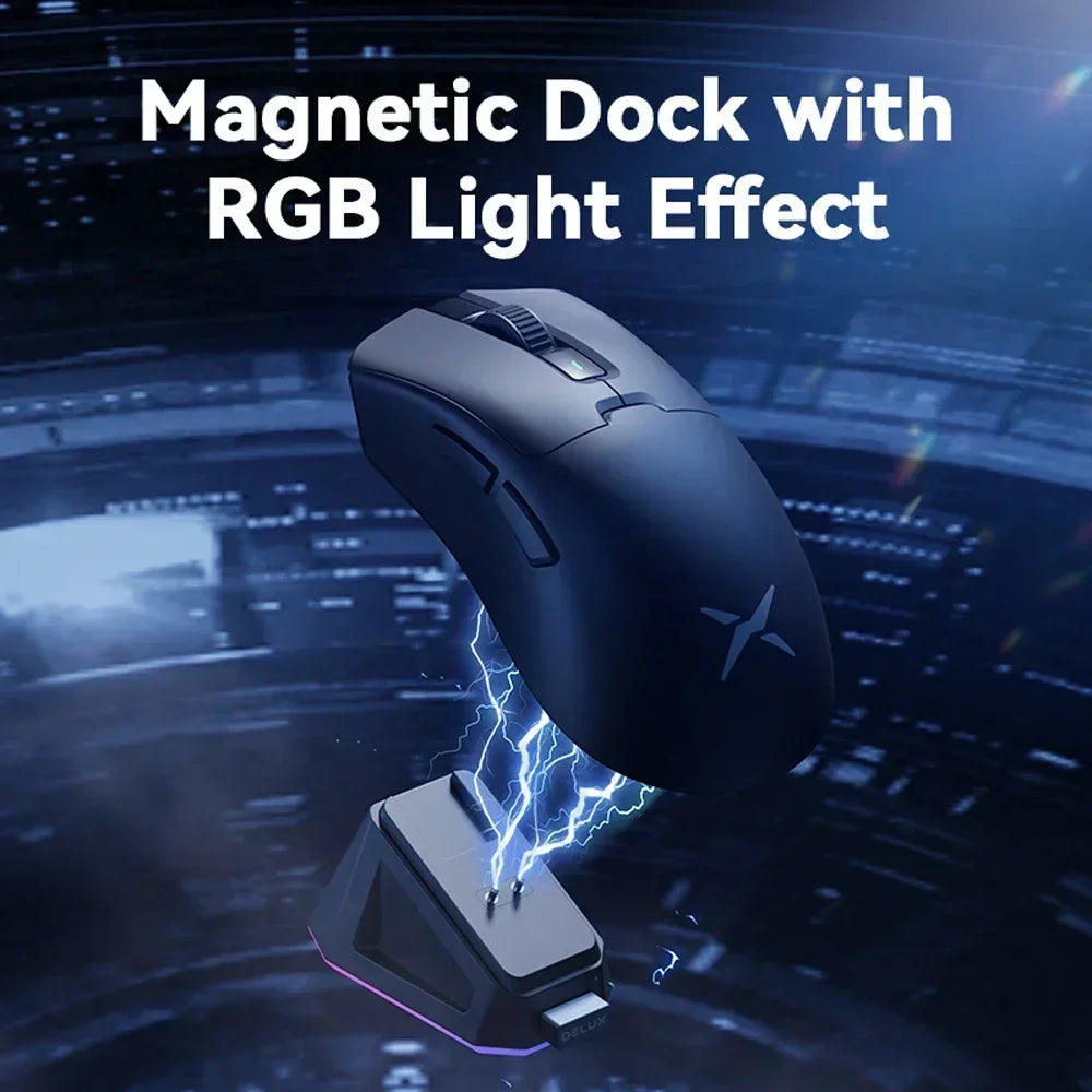 Delux M900PRO Wireless Gaming Mouse Ergonomic 8K Polling Rate PAW3395 63g Magnetic RGB Charging Dock for Right Big Hand PC Gamer HHFMpro